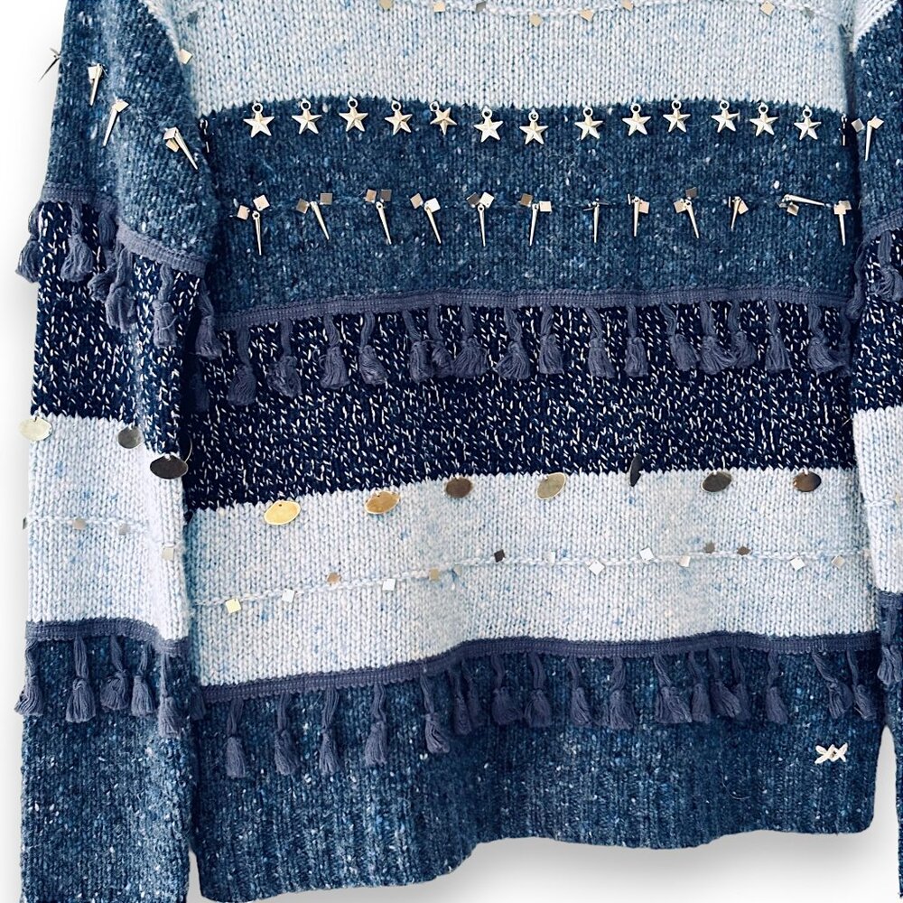 NWOT! Banjo & Matilda Embellished Blue Striped Sweater - Picture 3 of 9